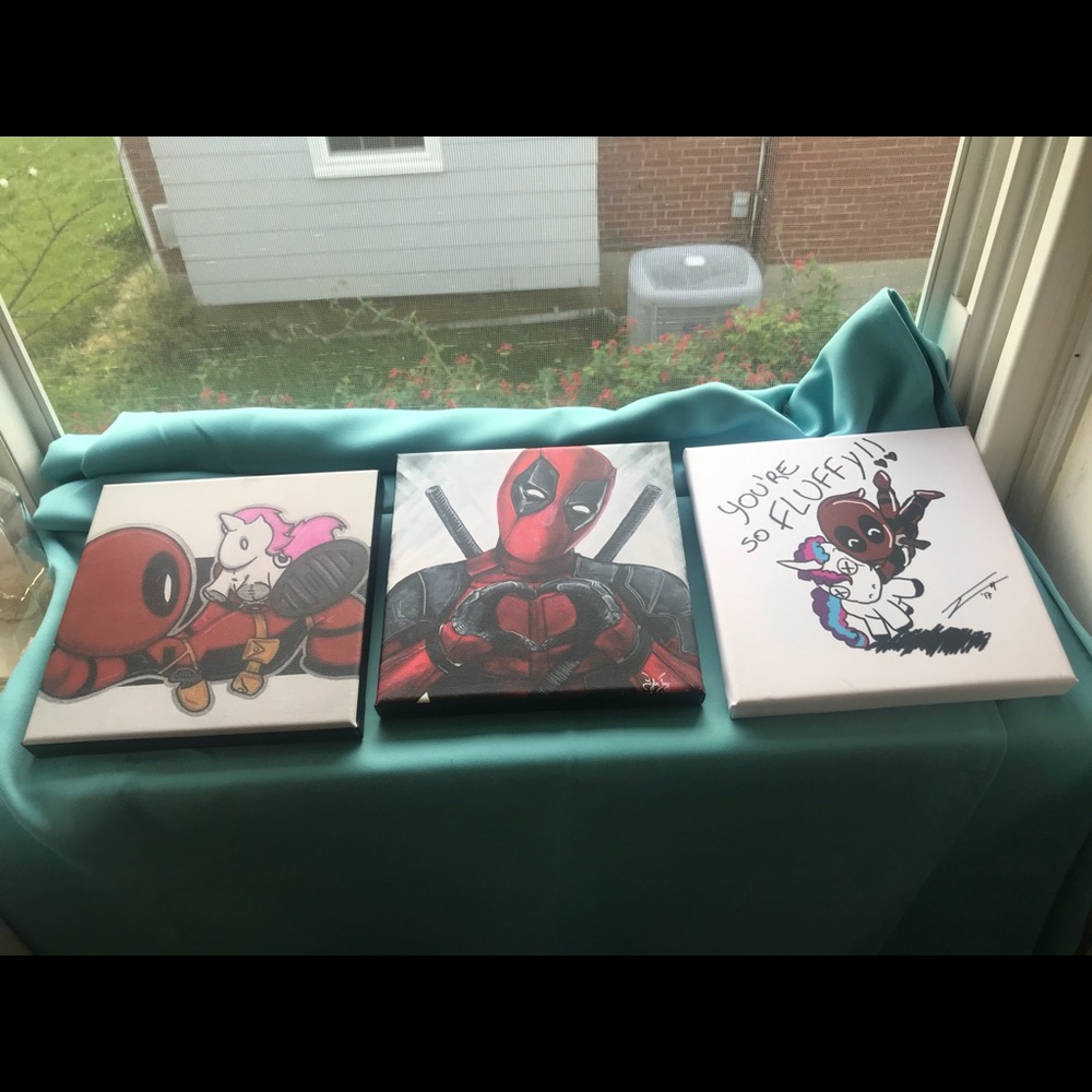 Set of 3 Deadpool prints on stretched canvas 8x8
